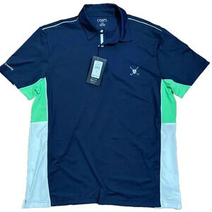 NEW CHAPS Golf Polo Shirt UPF30 Moisture Wicking Blue Color Block - Large